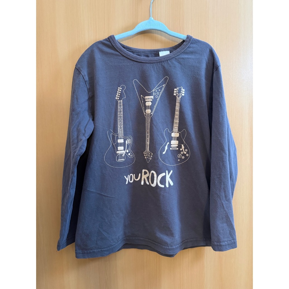 Zara Boys Glow In The Dark You Rock Guitar Graphic Long Sleeve Tee Gray Size 7/8